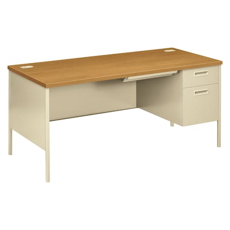 Hon Pedestal Desk Metro Classic Right Pedestal Desk, 30 in D X 29.5" H, 66" W X Metal, Harvest/Putty HP3265R.C.L